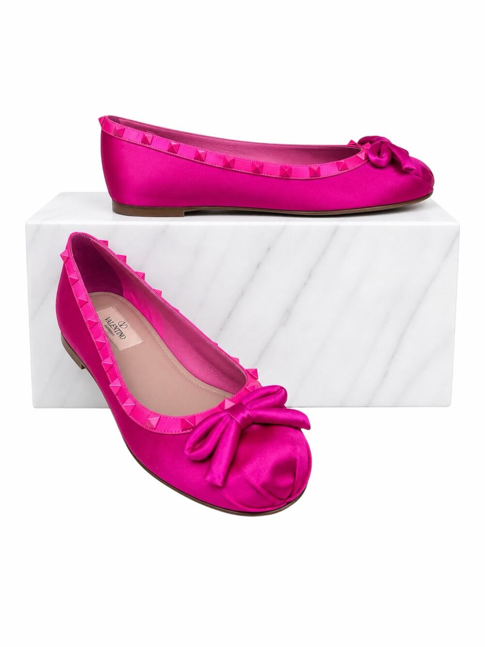 Valentino Garavani Rockstud Satin Ballet Flat Pink Size 41 - Picture 1 of 14